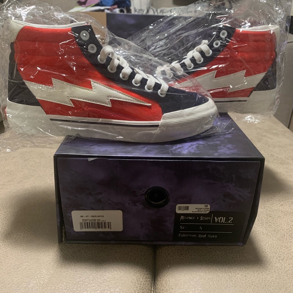 Revenge X Storm High Top Sneakers Red/Dark Navy - Men’s 5 - NWB